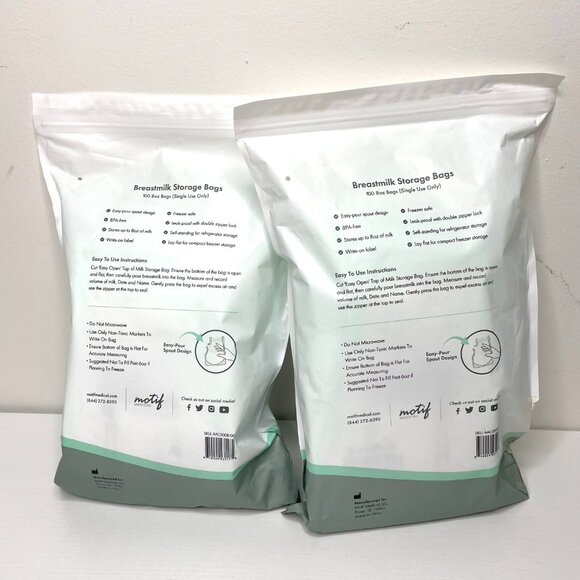 Motif Medical Breastmilk Storage Bags 8 oz Single Use Bags 100 Count Lot 2 - Picture 2 of 3